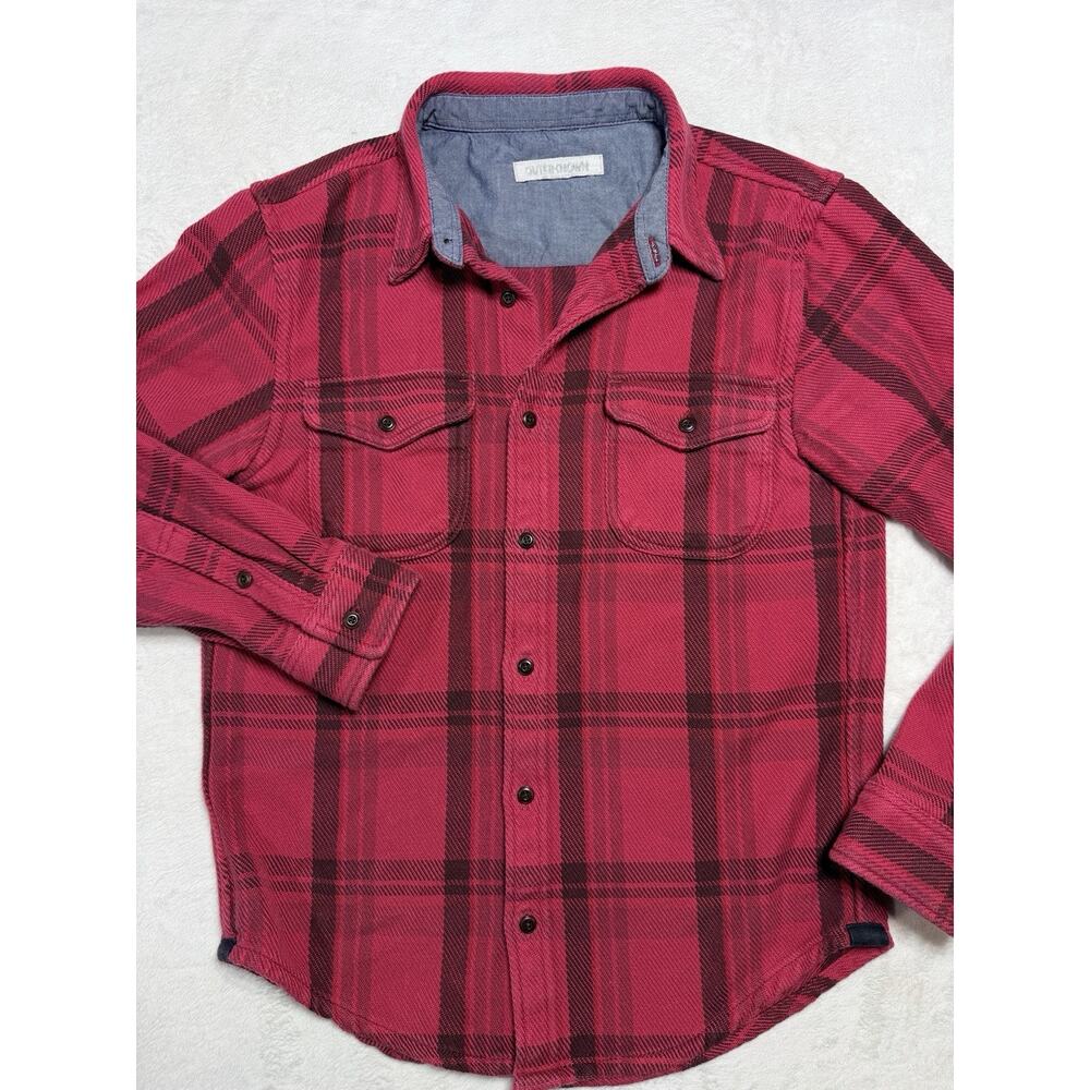 Outerknown Organic Cotton Blanket Shirt Ruby Plaid Sz SM P Heavy Knit Lumberjack